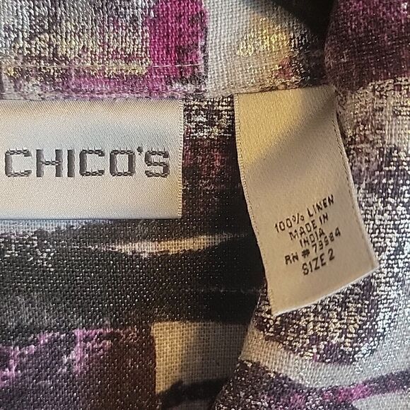 Chico's-Linen purple, silver, blk collared, button down front jkt. Size 2= M 12 - Picture 3 of 8